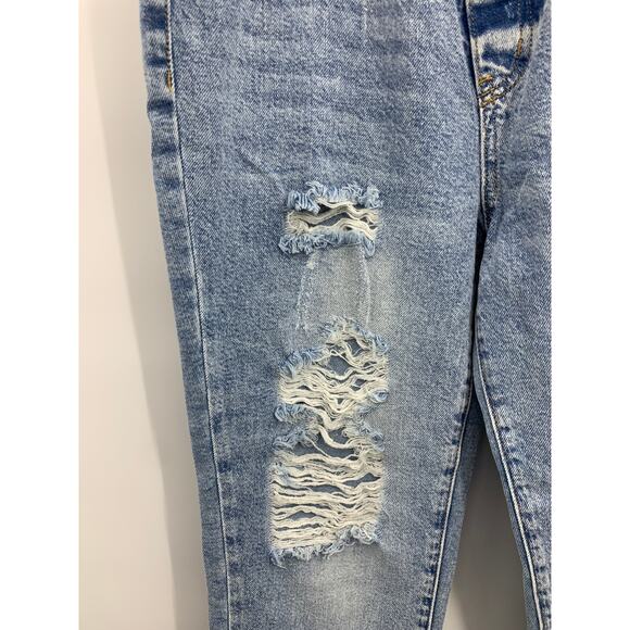 Simple Society Maternity Straight Distressed Stretch Blue Denim Jeans Large NEW - Picture 4 of 12